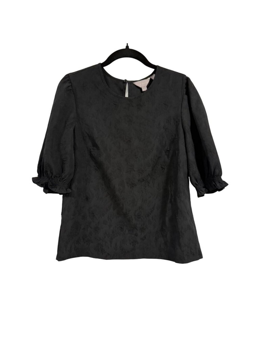 Ted Baker Black Floral Textured Puff Sleeve Blouse Size S